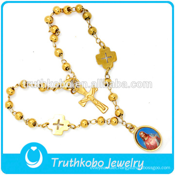 18K Gold Epoxy Jesus Our Lady of Gradalupe Rosary New Jewelry Design Stainless Steel Religious Holy Rosary Bracelet with Cross